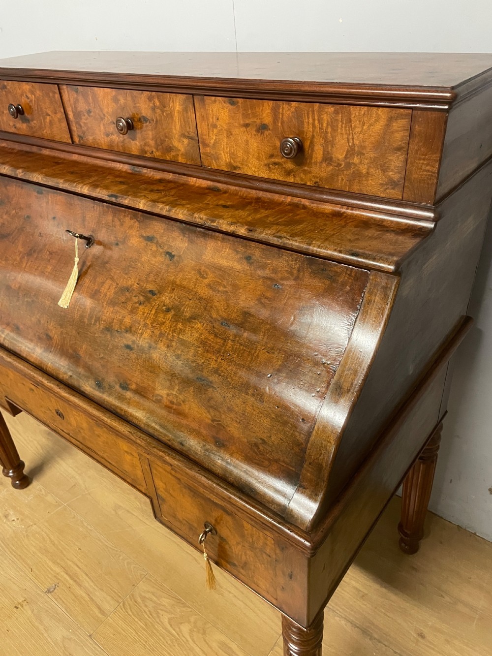 C19TH Biedermeier plum pudding mahogany cylinder desk in good original condition View V