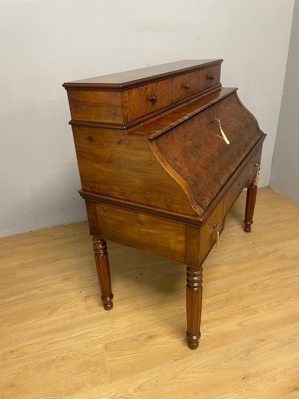 C19TH Biedermeier plum pudding mahogany cylinder desk in good original condition View X