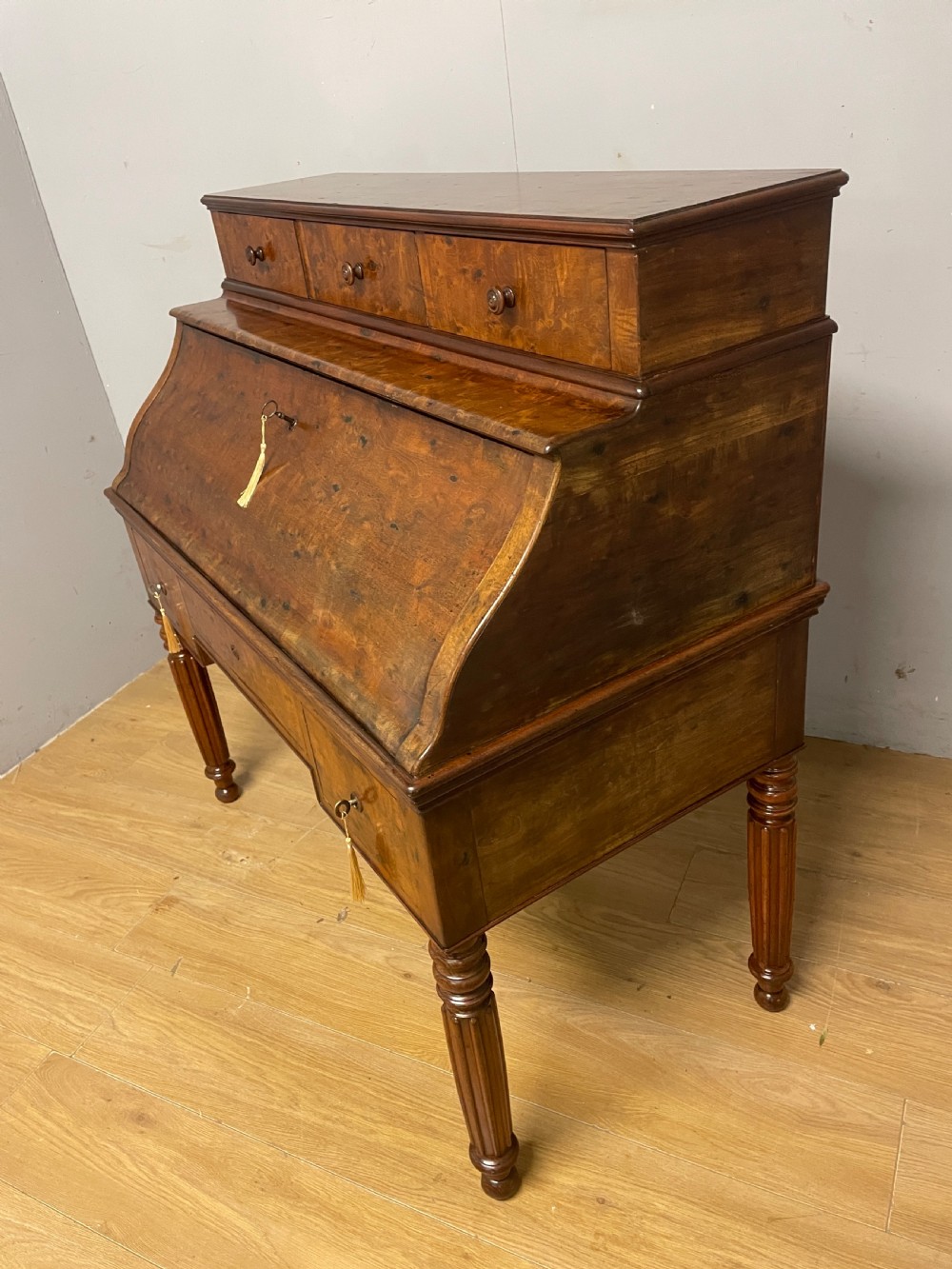 C19TH Biedermeier plum pudding mahogany cylinder desk in good original condition View XII
