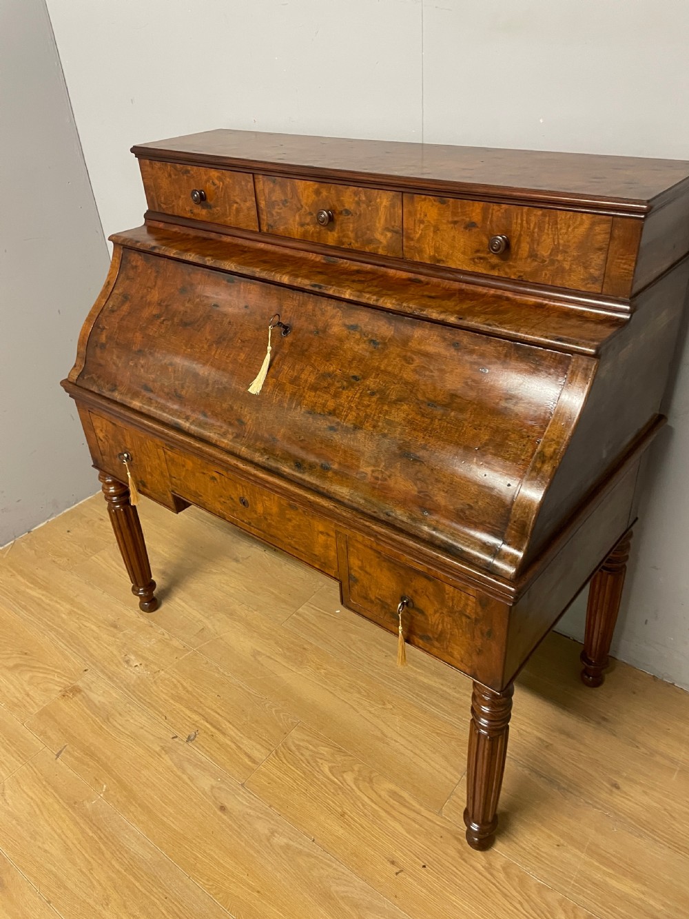 C19TH Biedermeier plum pudding mahogany cylinder desk in good original condition View XIII