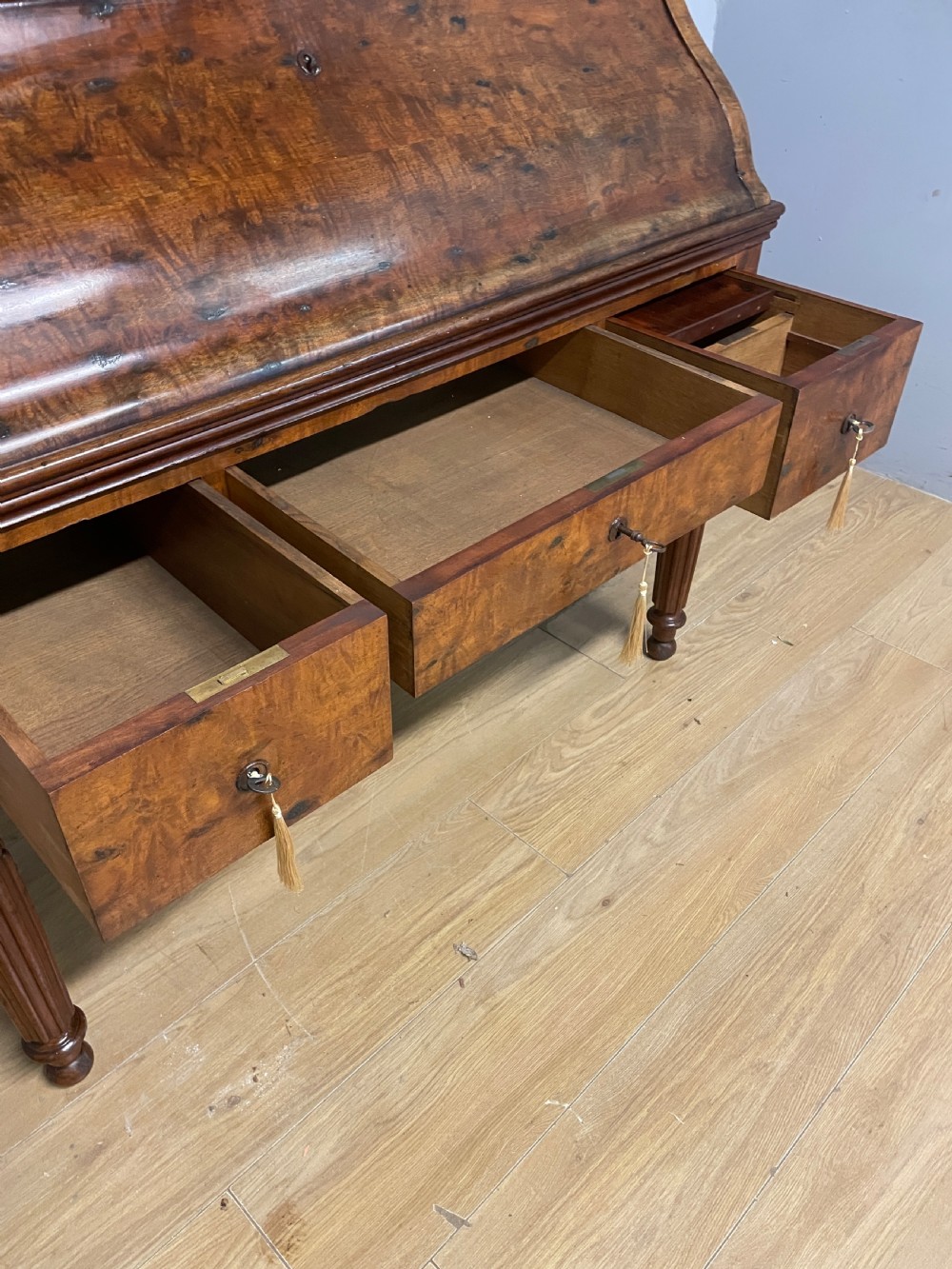 C19TH Biedermeier plum pudding mahogany cylinder desk in good original condition View XVI