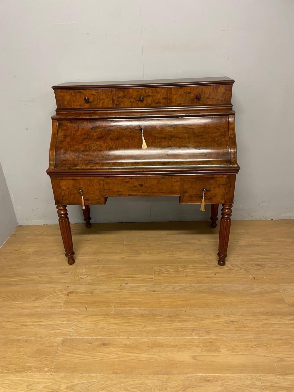 C19TH Biedermeier plum pudding mahogany cylinder desk in good original condition View XVII