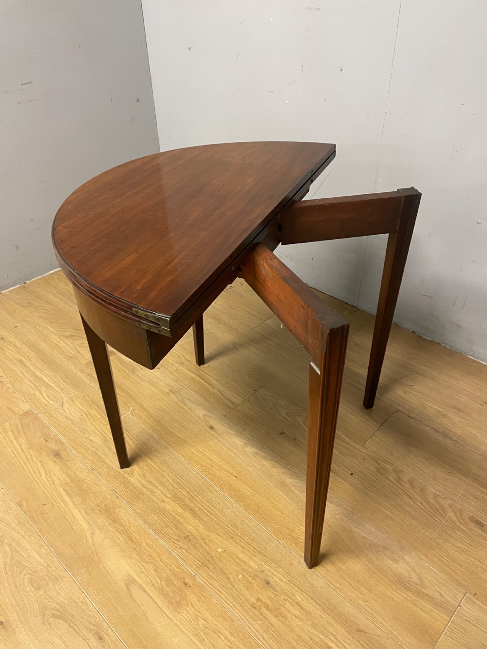 George III solid mahogany demi lune tea table circa 1790 View VI