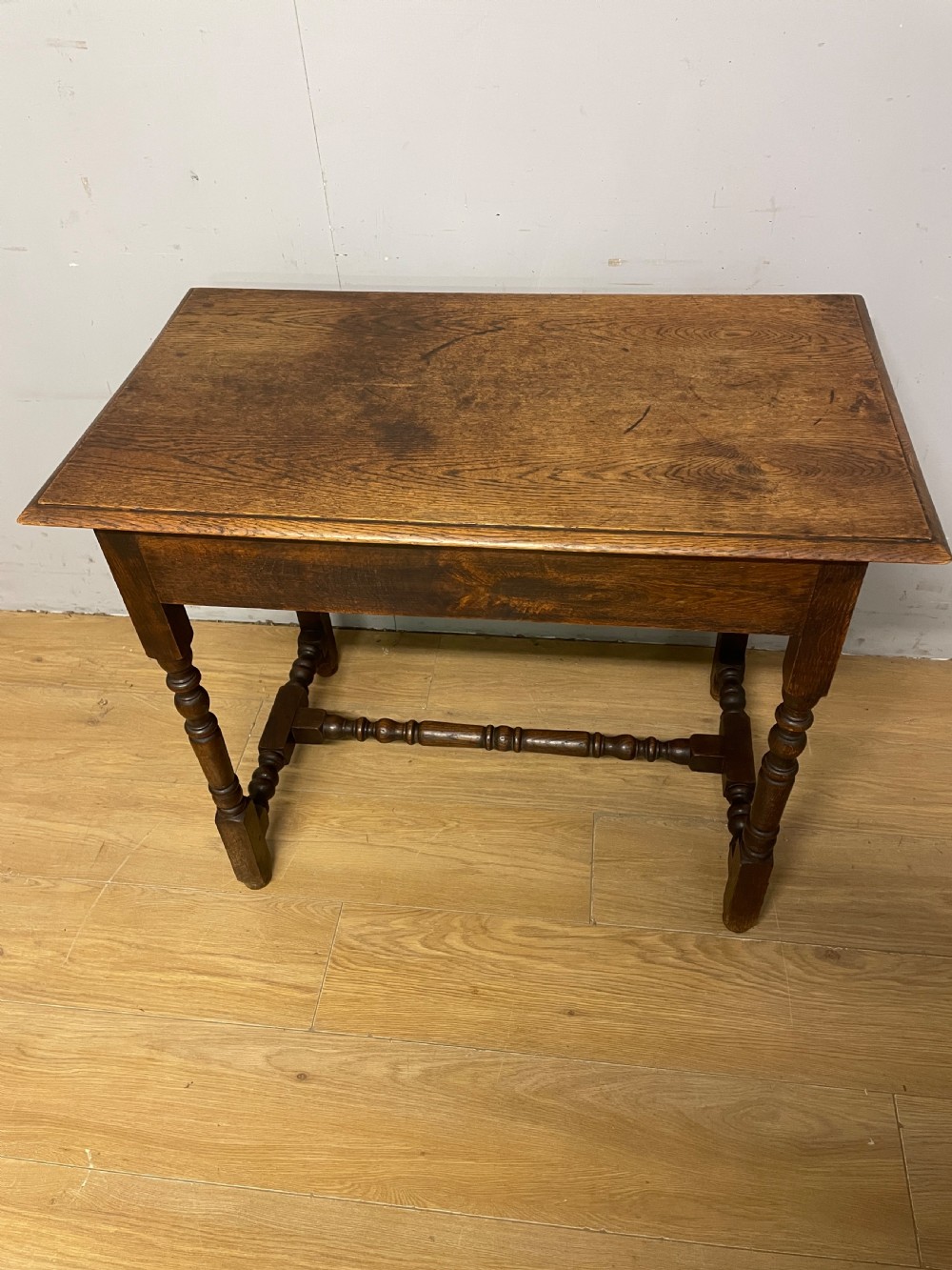 C19TH solid oak side table on turned legs ex York Minster  View II