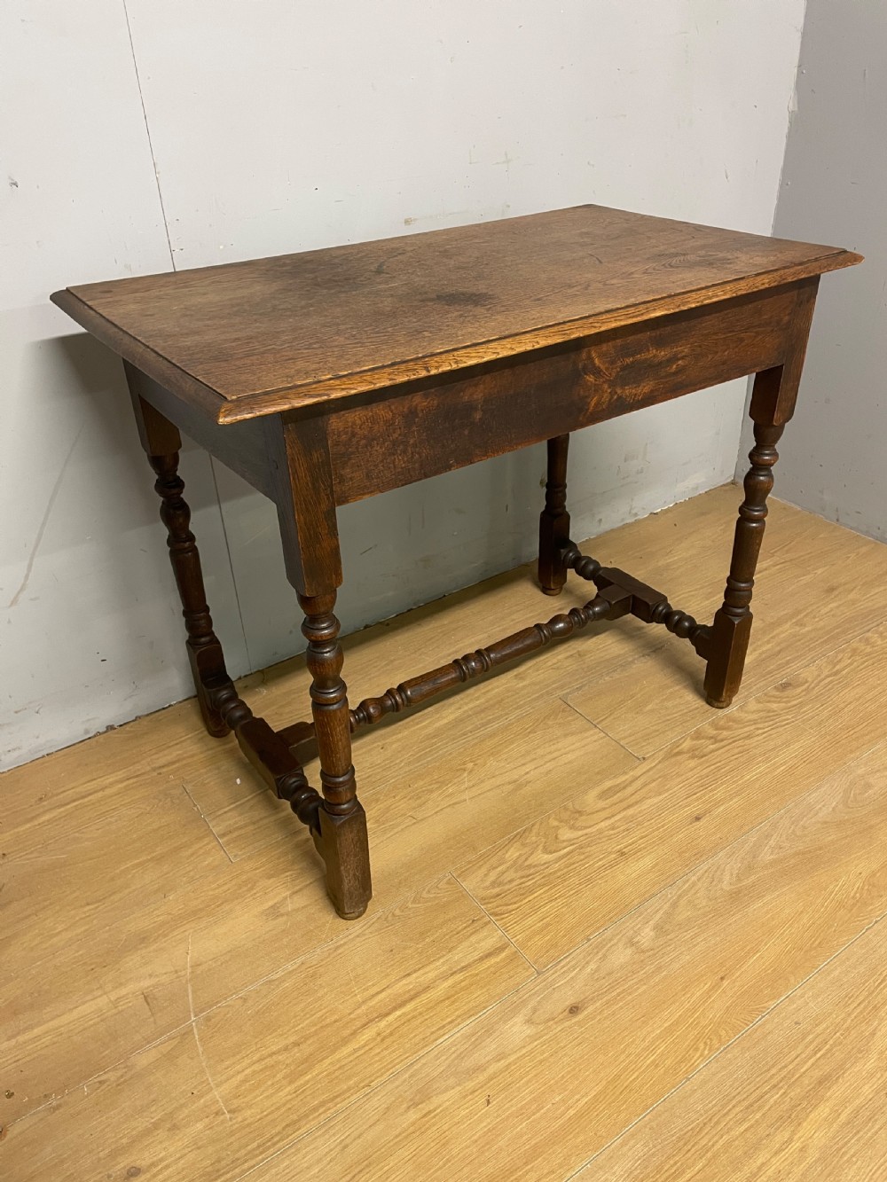C19TH solid oak side table on turned legs ex York Minster  View III