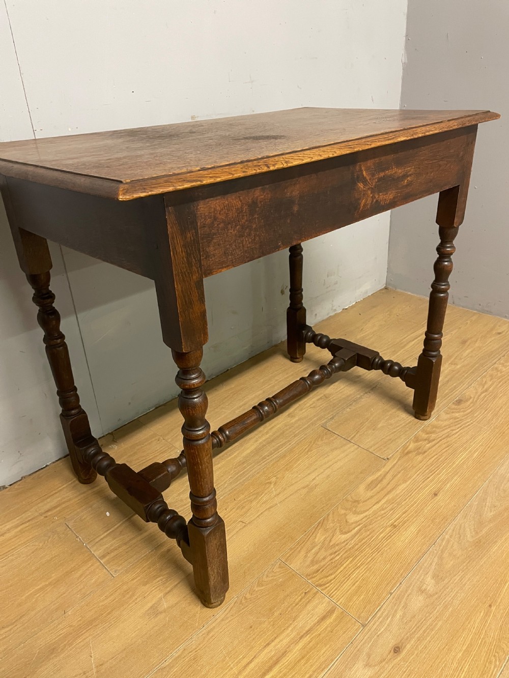 C19TH solid oak side table on turned legs ex York Minster  View V
