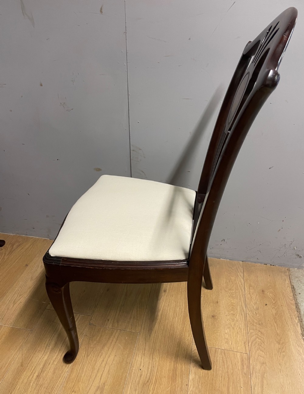 Set of eight Edwardian inlaid solid mahogany dining chairs  View IX