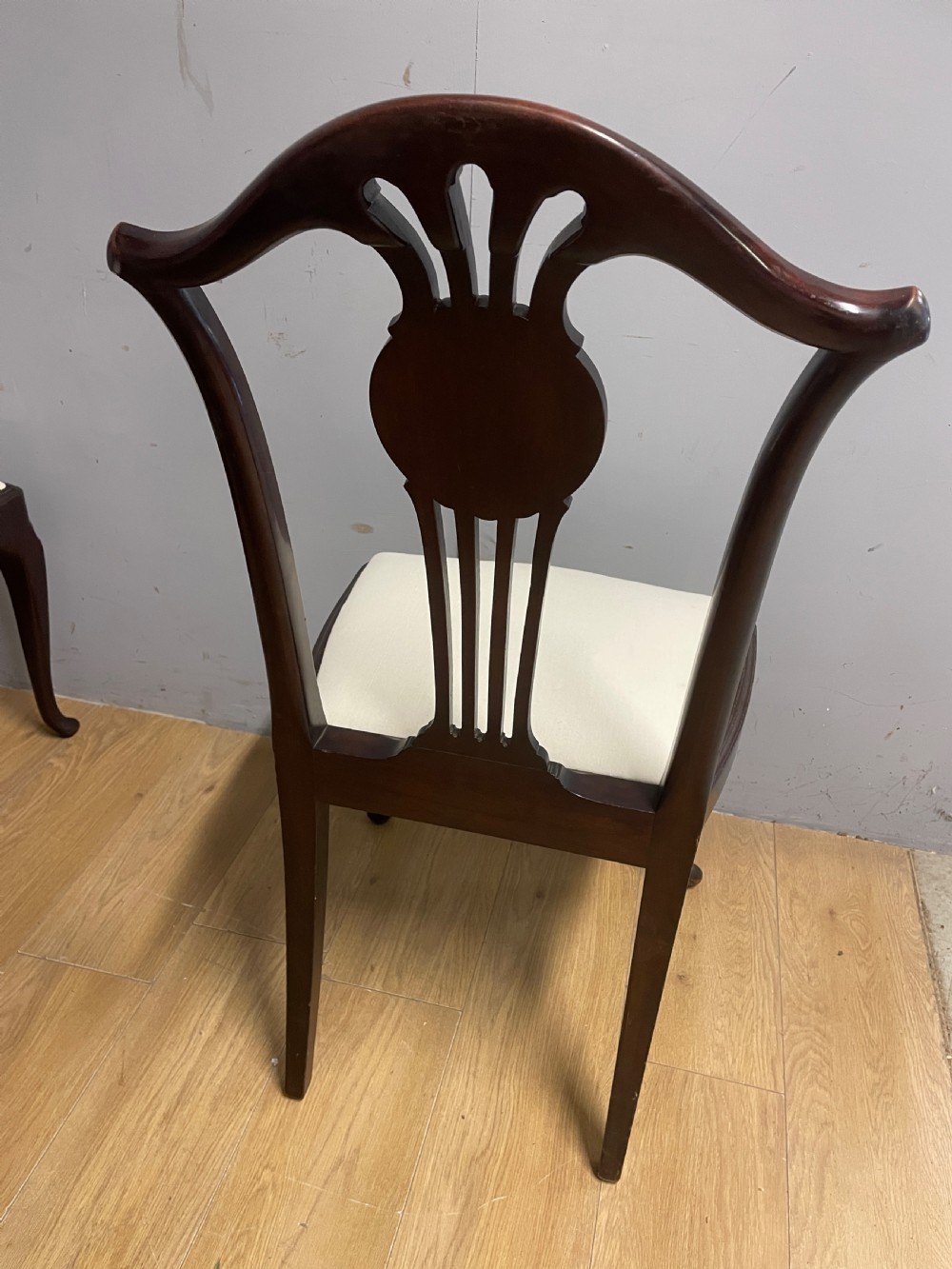 Set of eight Edwardian inlaid solid mahogany dining chairs  View X