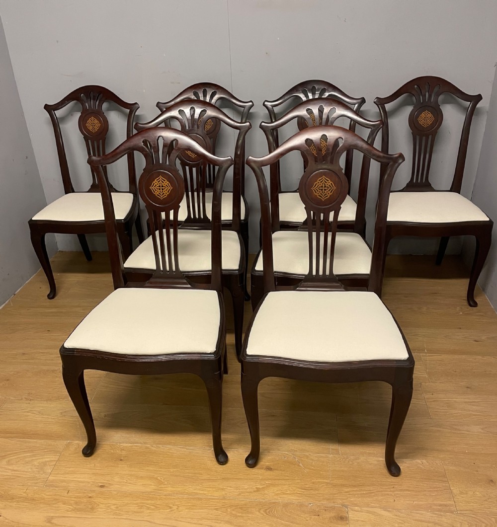 Set of eight Edwardian inlaid solid mahogany dining chairs  View XIV