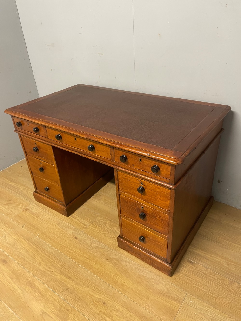 C19th pine three part pedestal desk ex York Minster