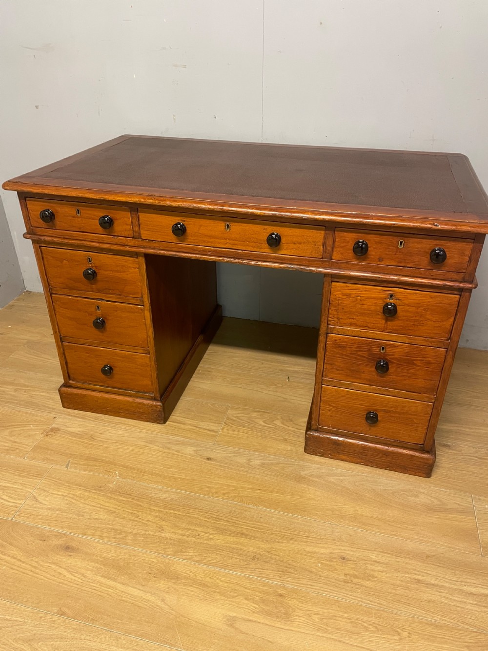 C19th pine three part pedestal desk ex York Minster View II