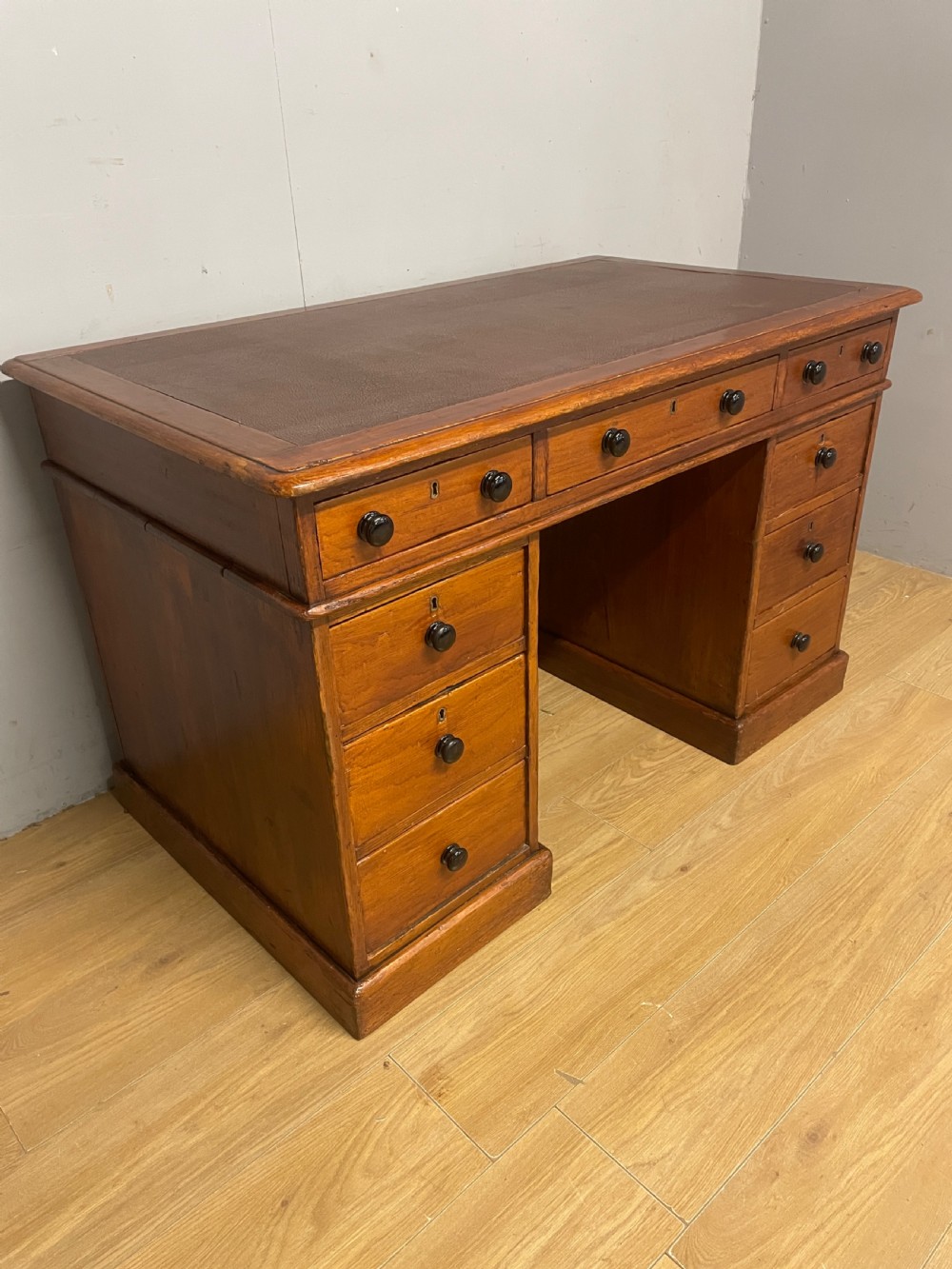 C19th pine three part pedestal desk ex York Minster View III