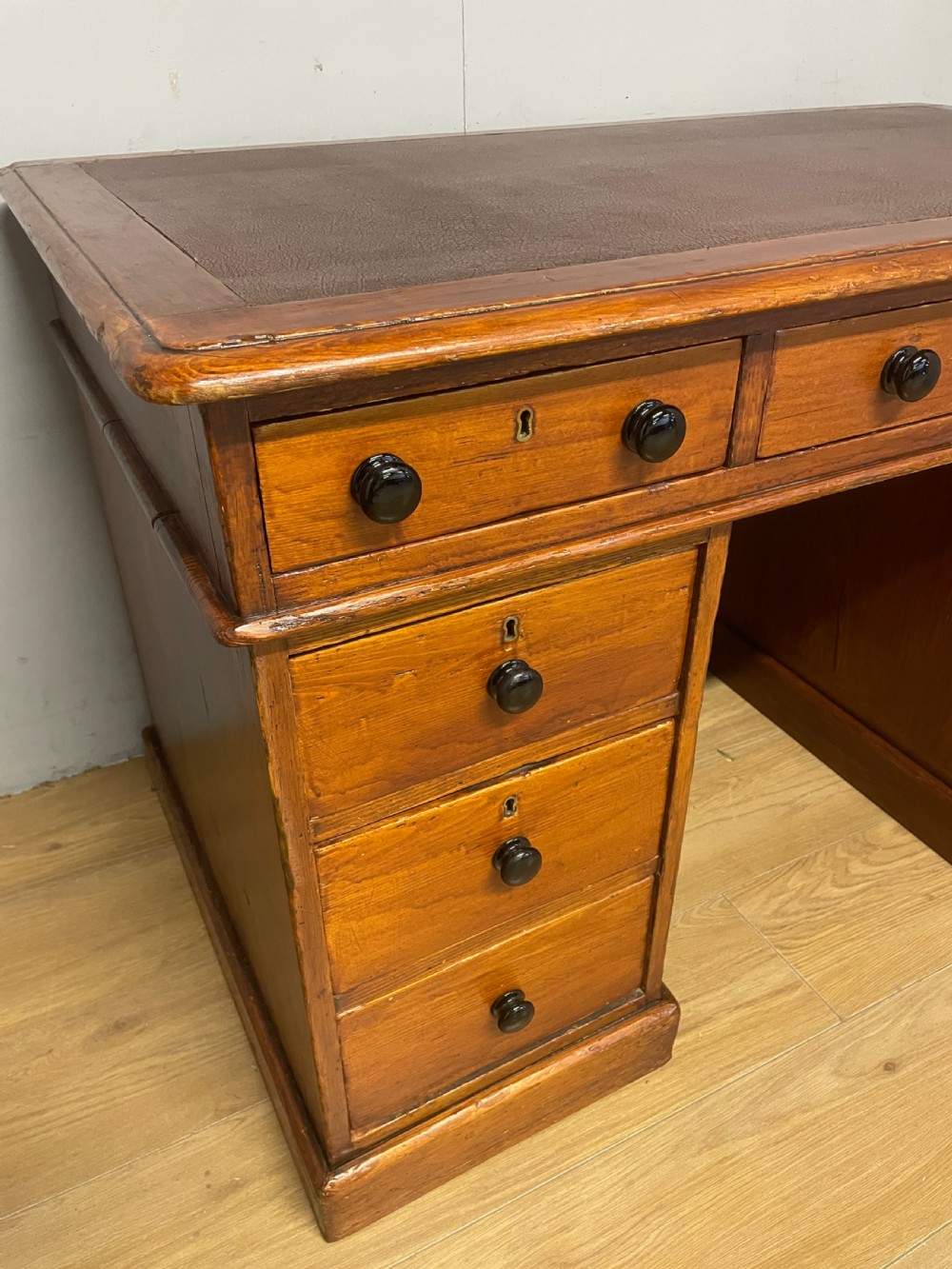 C19th pine three part pedestal desk ex York Minster View IV