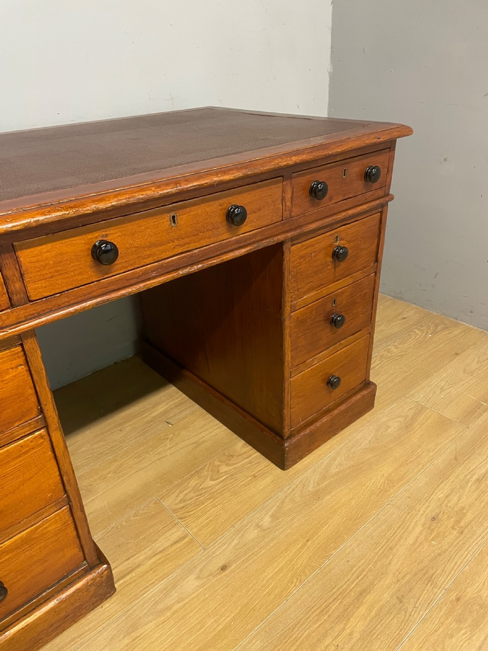 C19th pine three part pedestal desk ex York Minster View V
