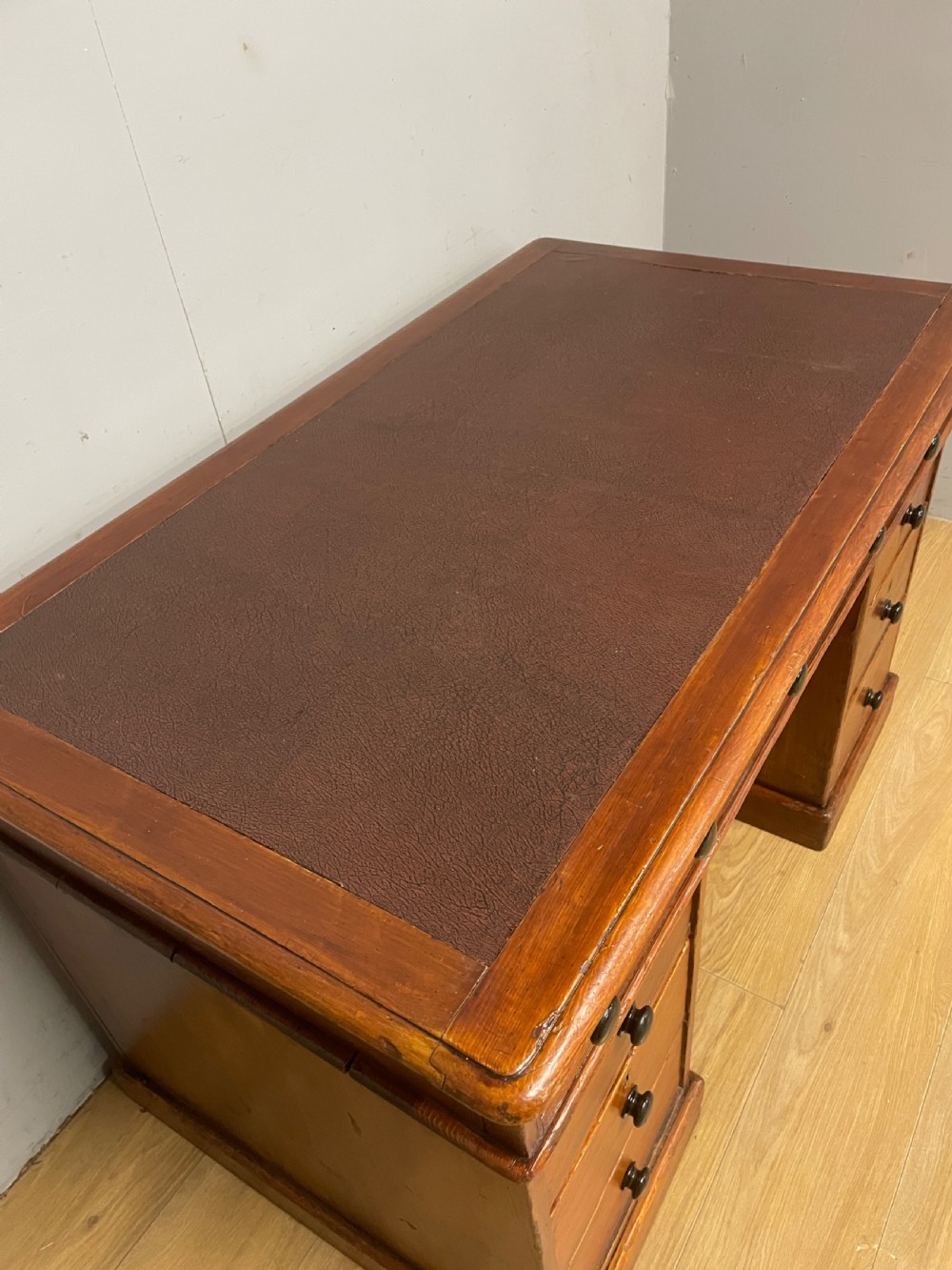 C19th pine three part pedestal desk ex York Minster View VI