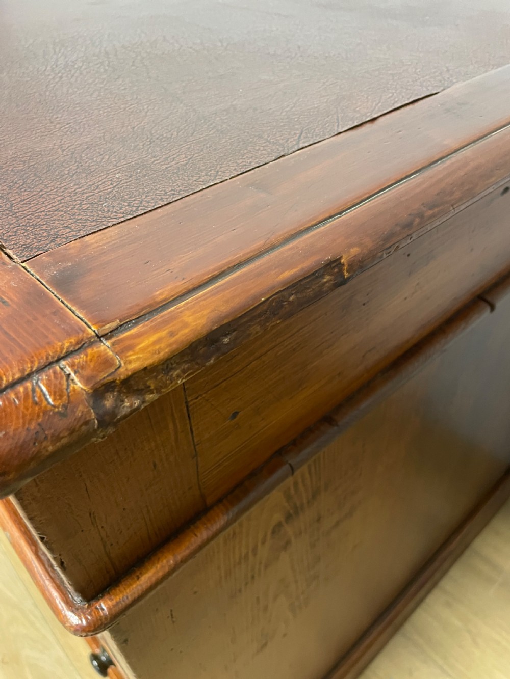 C19th pine three part pedestal desk ex York Minster View VIII
