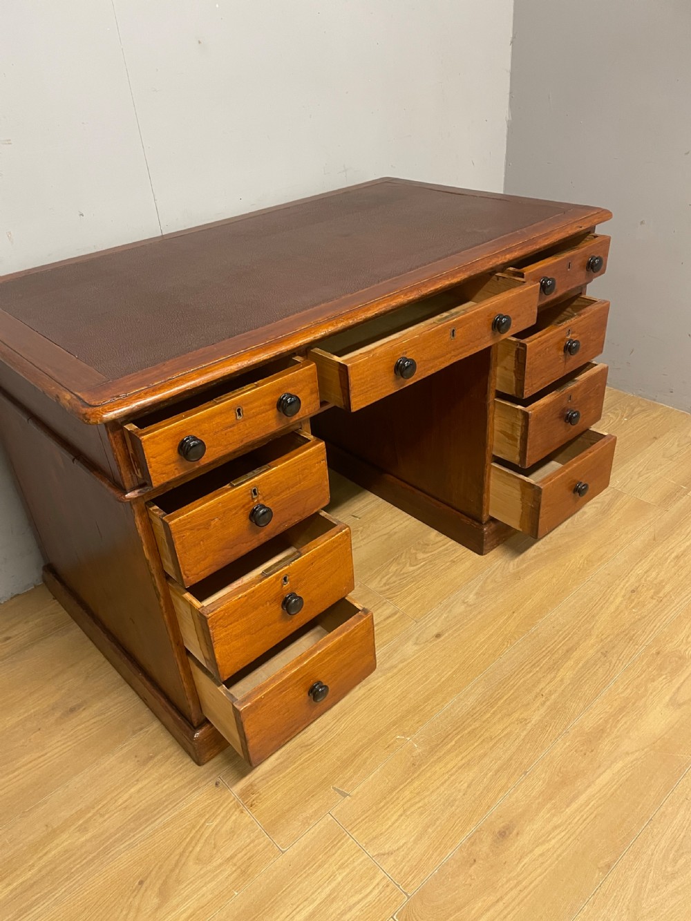 C19th pine three part pedestal desk ex York Minster View X