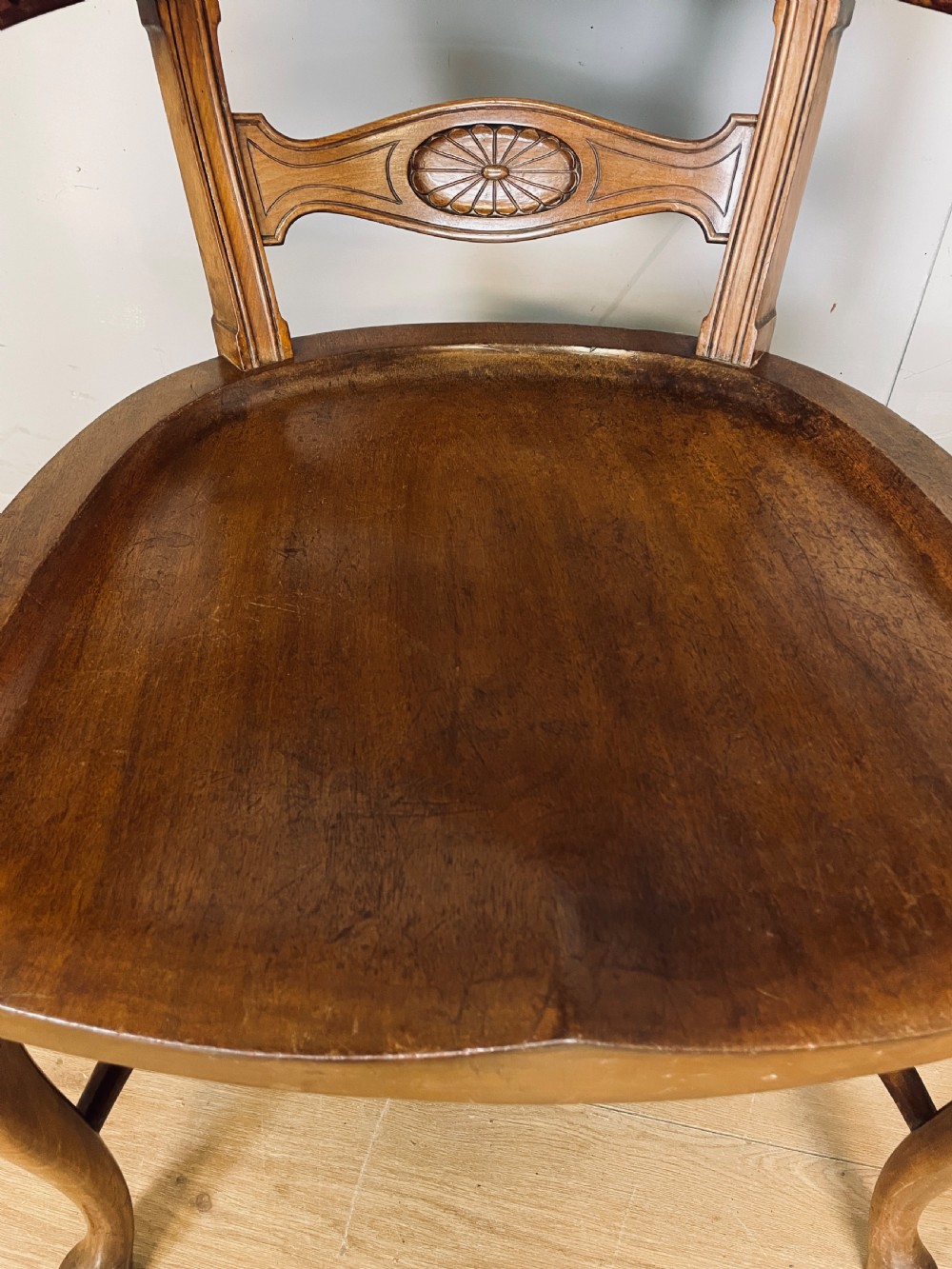 Pair of Victorian mahogany and leather library desk chairs  View IX