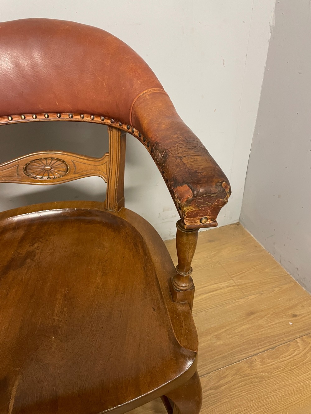 Pair of Victorian mahogany and leather library desk chairs  View XIII