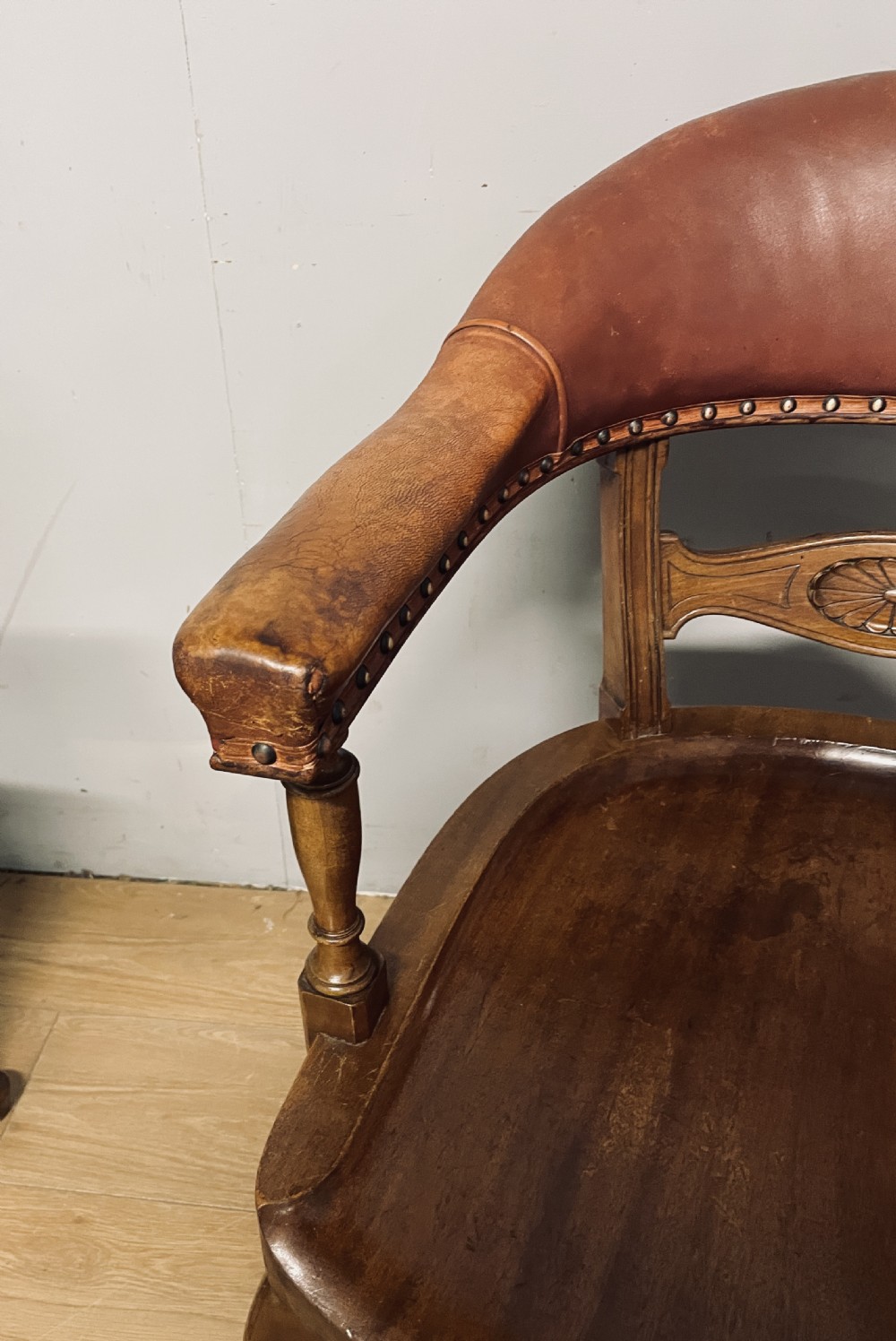 Pair of Victorian mahogany and leather library desk chairs  View XIV