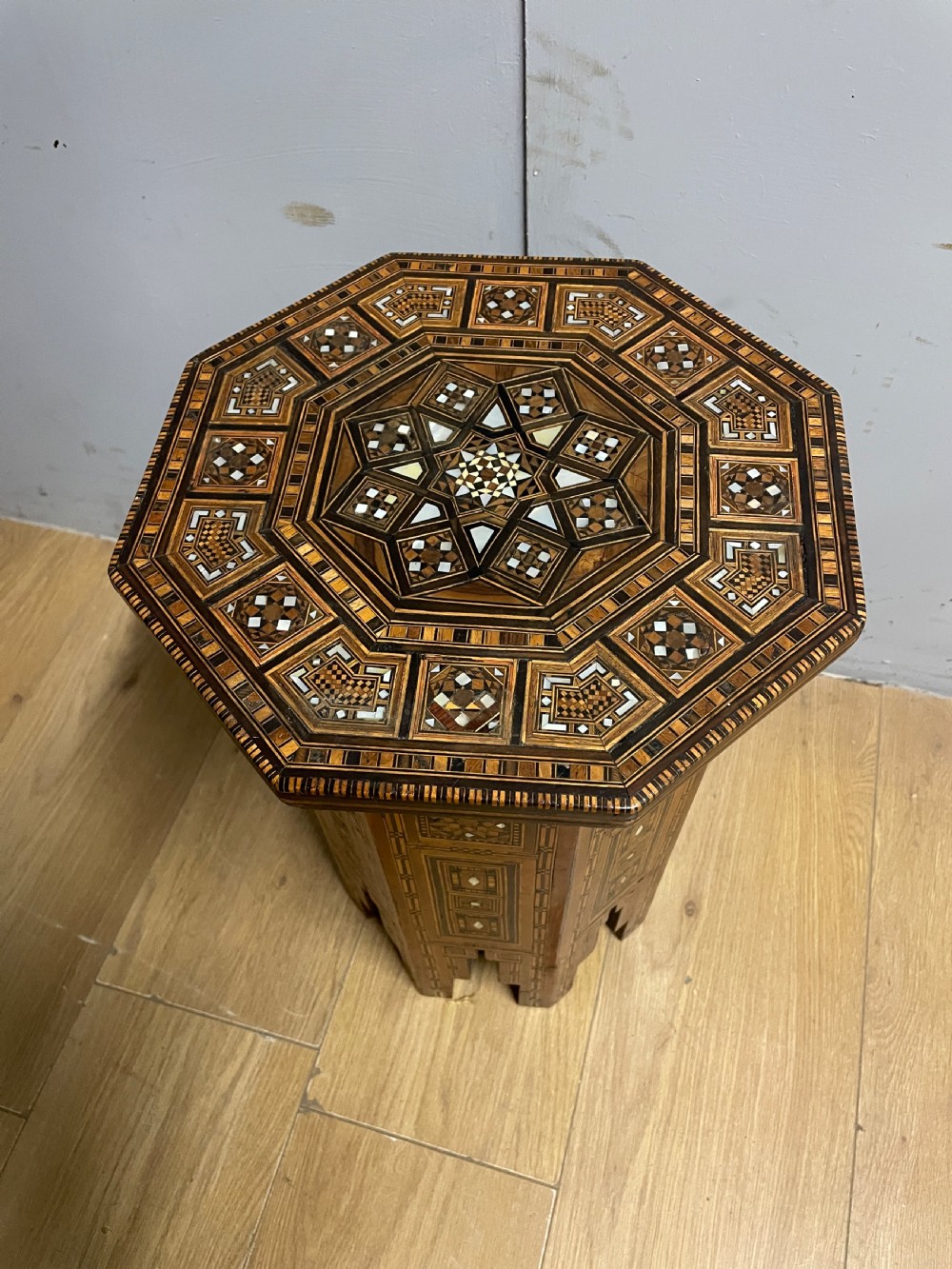 C19TH octagonal intricately  inlaid Moorish table  View III