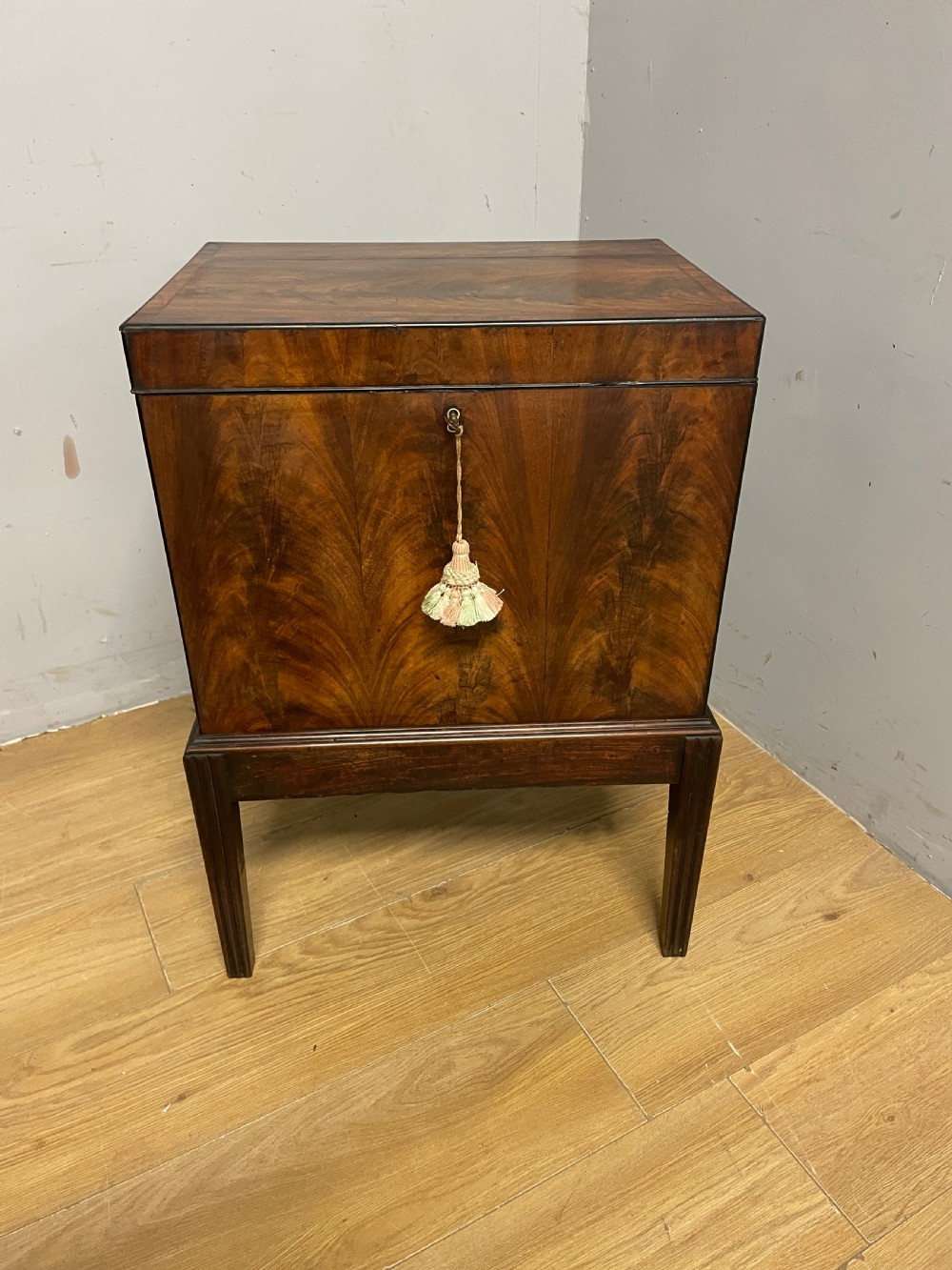 Georgian flame mahogany converted cellarette on stand circa 1800