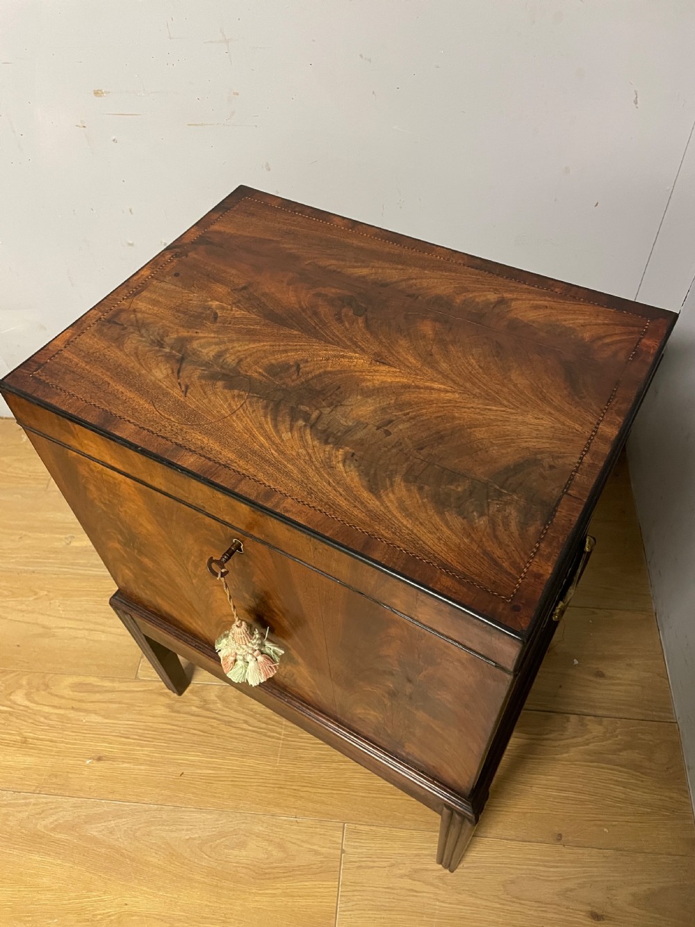 Georgian flame mahogany converted cellarette on stand circa 1800 View IV