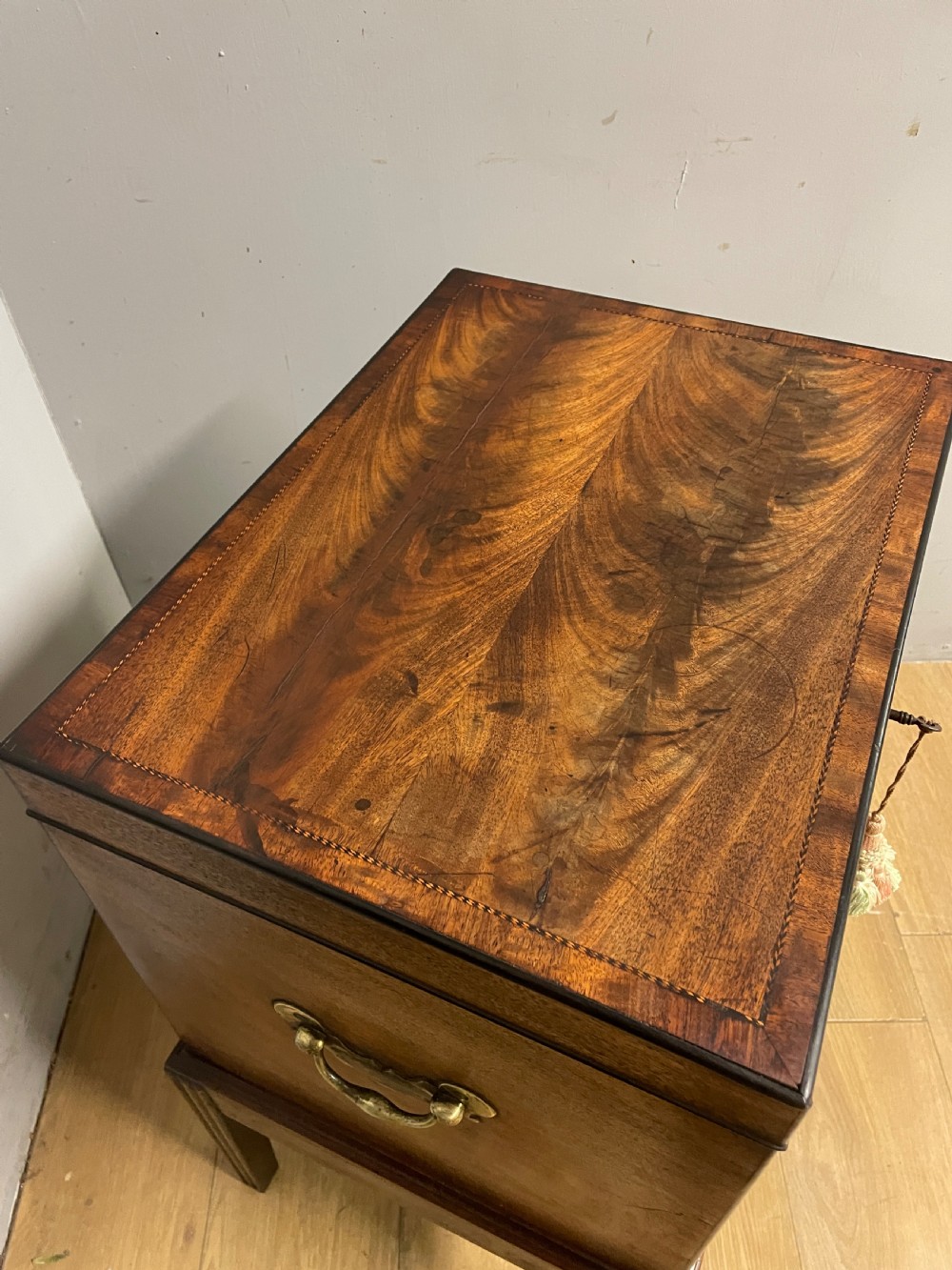 Georgian flame mahogany converted cellarette on stand circa 1800 View V