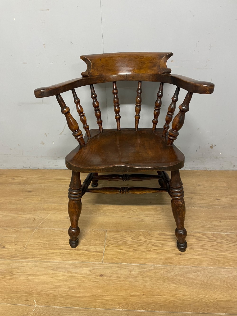 C19TH captains chair with elm seat and double h under stretcher  View II