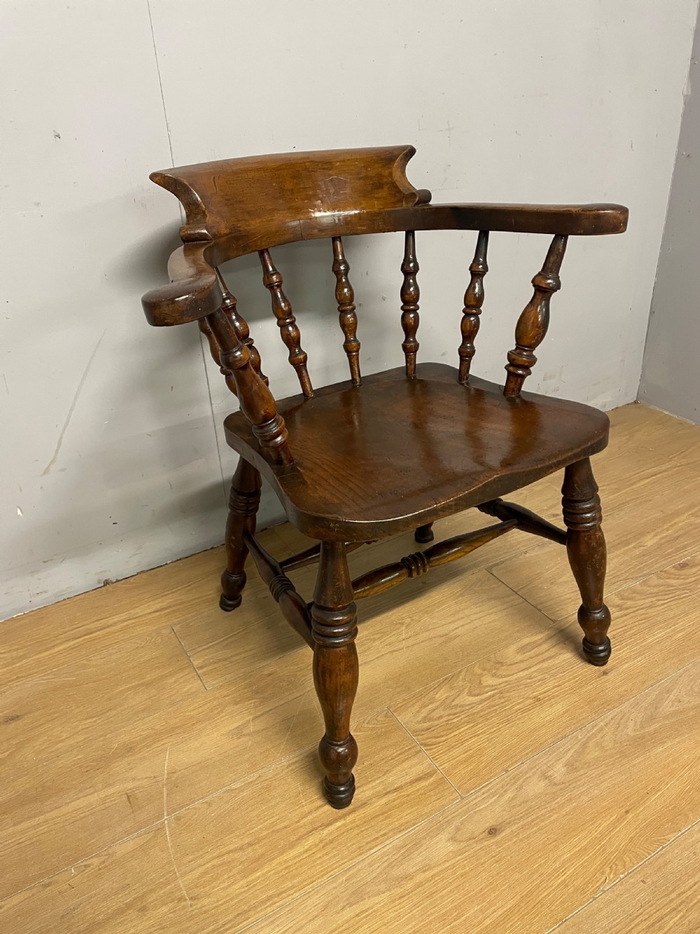 C19TH captains chair with elm seat and double h under stretcher  View III