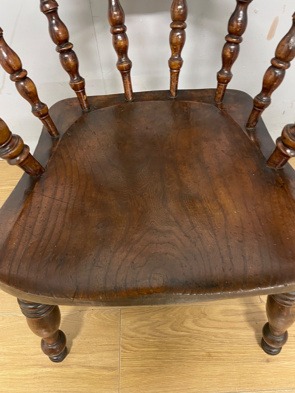 C19TH captains chair with elm seat and double h under stretcher  View IV