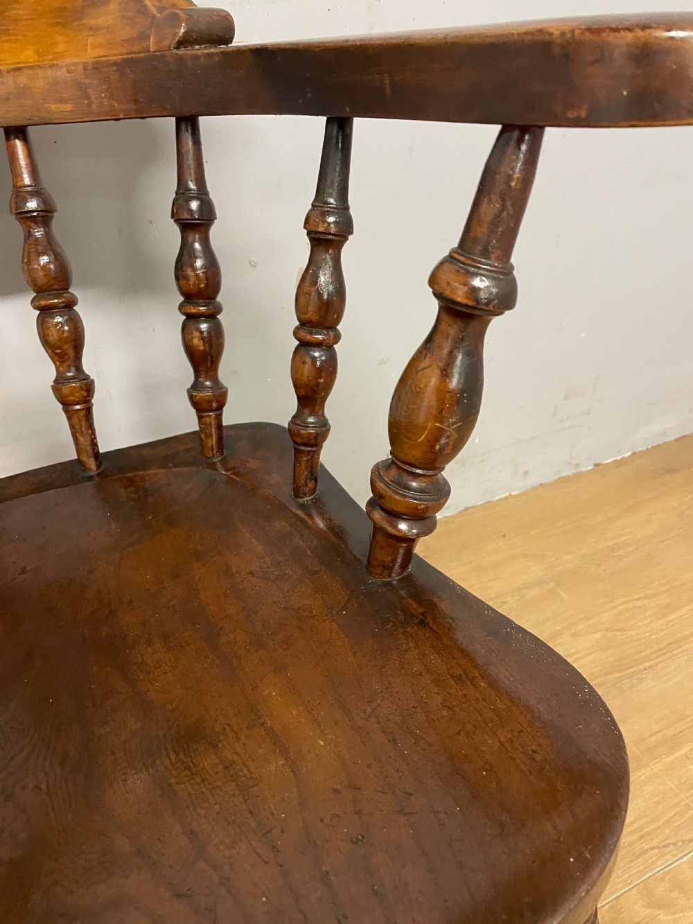 C19TH captains chair with elm seat and double h under stretcher  View VI