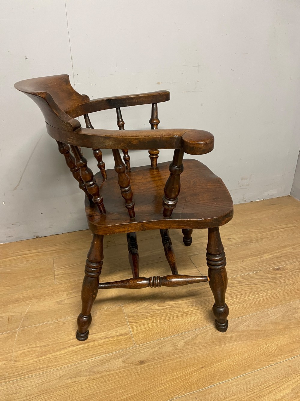 C19TH captains chair with elm seat and double h under stretcher  View VIII