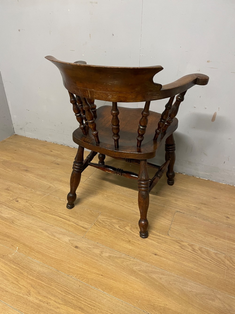 C19TH captains chair with elm seat and double h under stretcher  View IX
