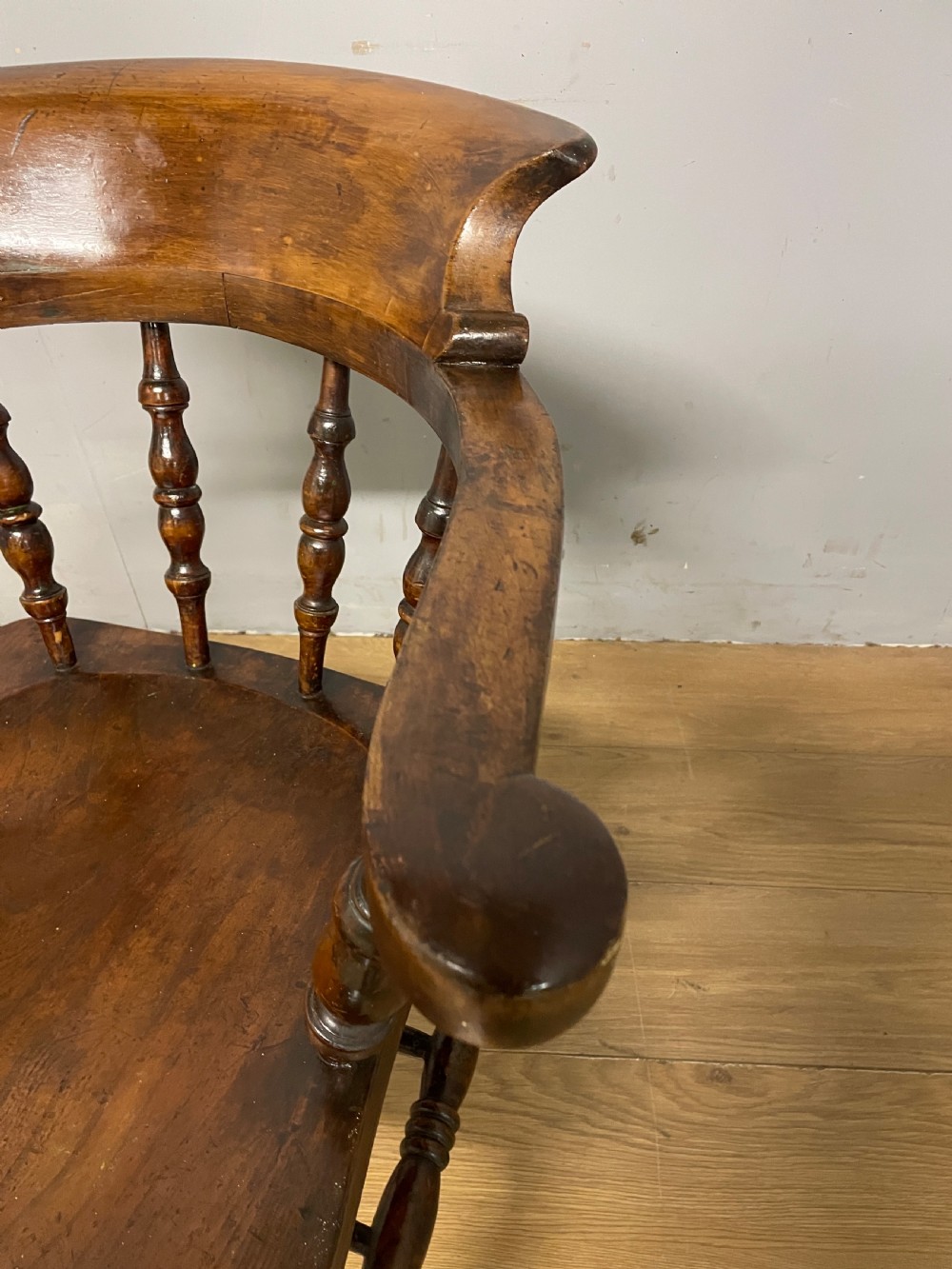 C19TH captains chair with elm seat and double h under stretcher  View X
