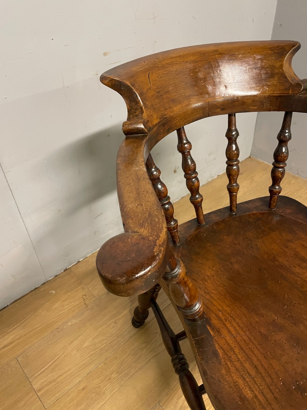 C19TH captains chair with elm seat and double h under stretcher  View XI