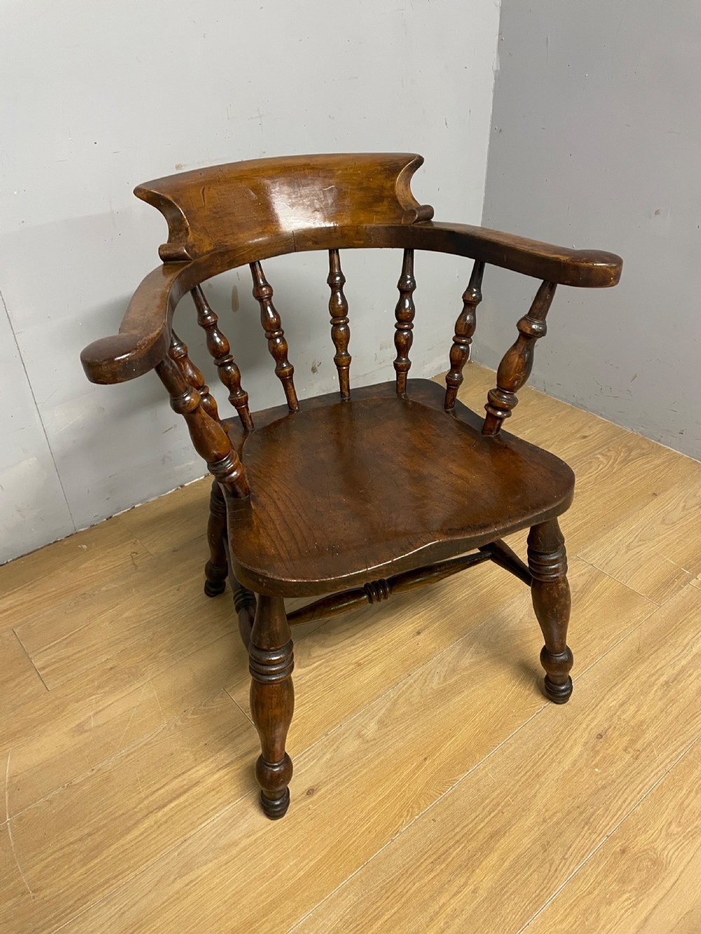 C19TH captains chair with elm seat and double h under stretcher  View XII