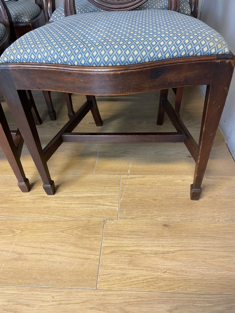 Late C19th solid mahogany set of eight Hepplewhite style dining chairs  View IV