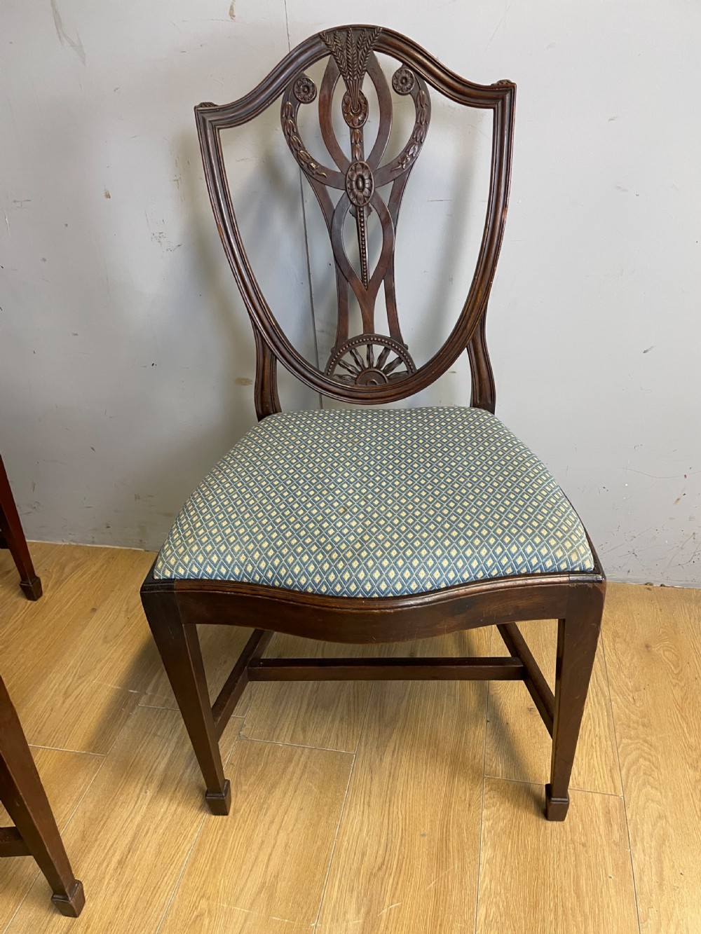 Late C19th solid mahogany set of eight Hepplewhite style dining chairs  View VI