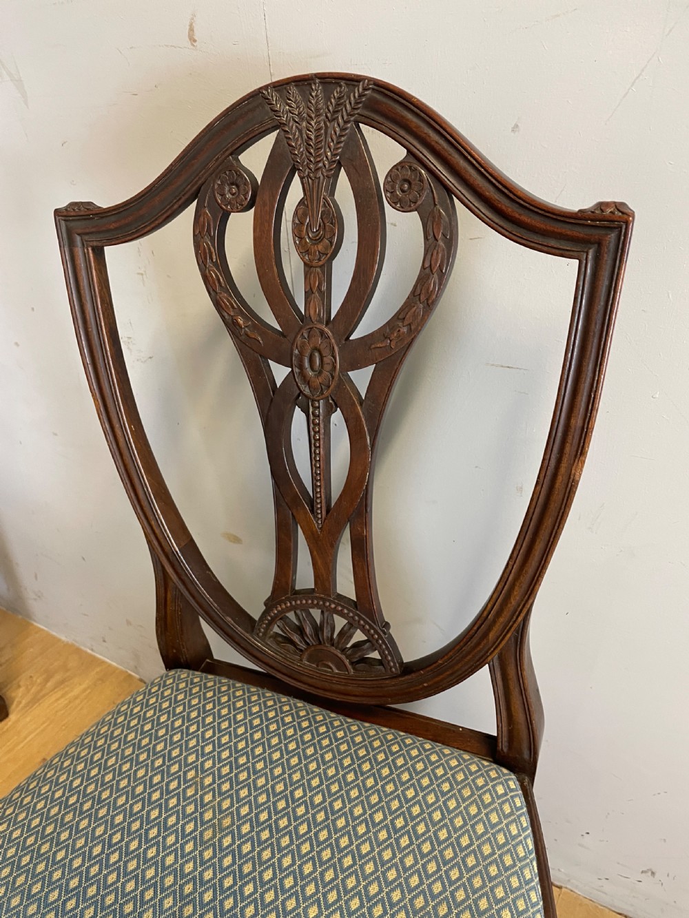 Late C19th solid mahogany set of eight Hepplewhite style dining chairs  View VII