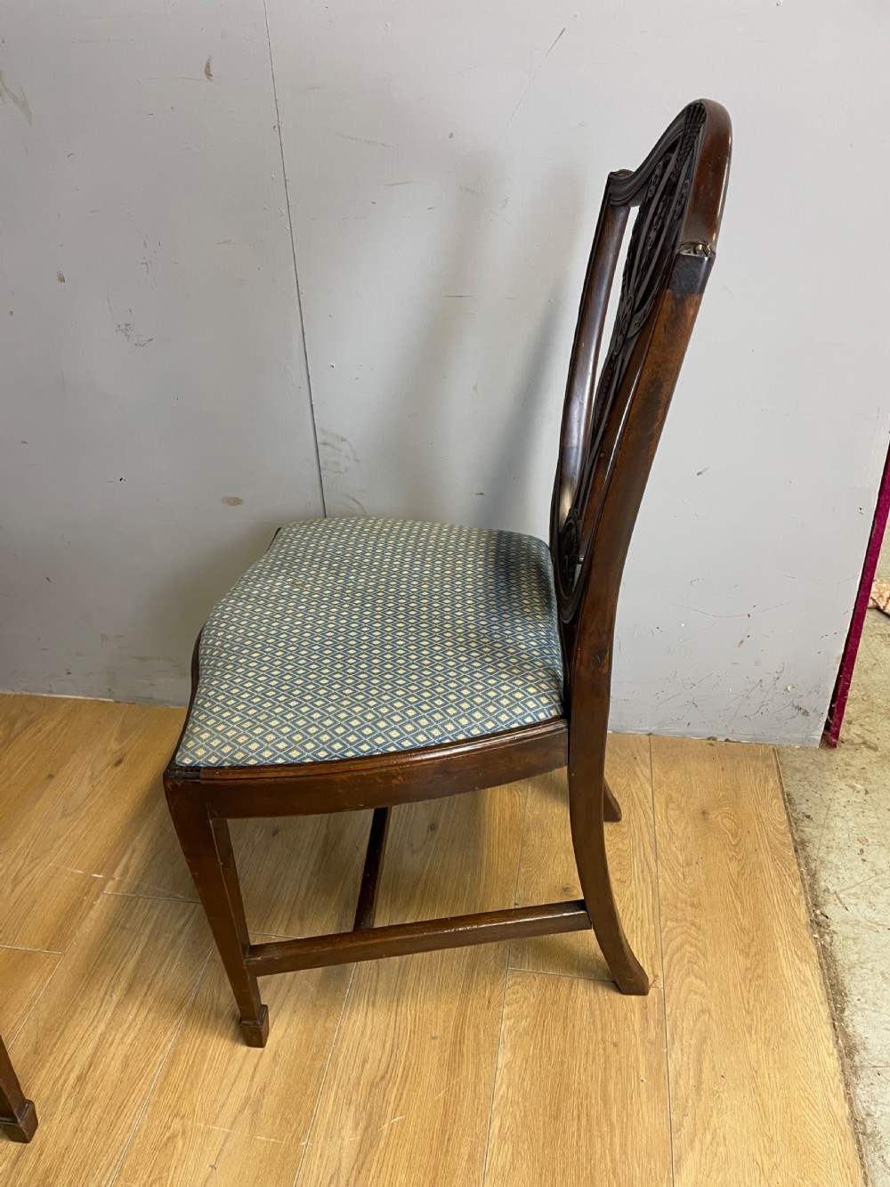 Late C19th solid mahogany set of eight Hepplewhite style dining chairs  View VIII