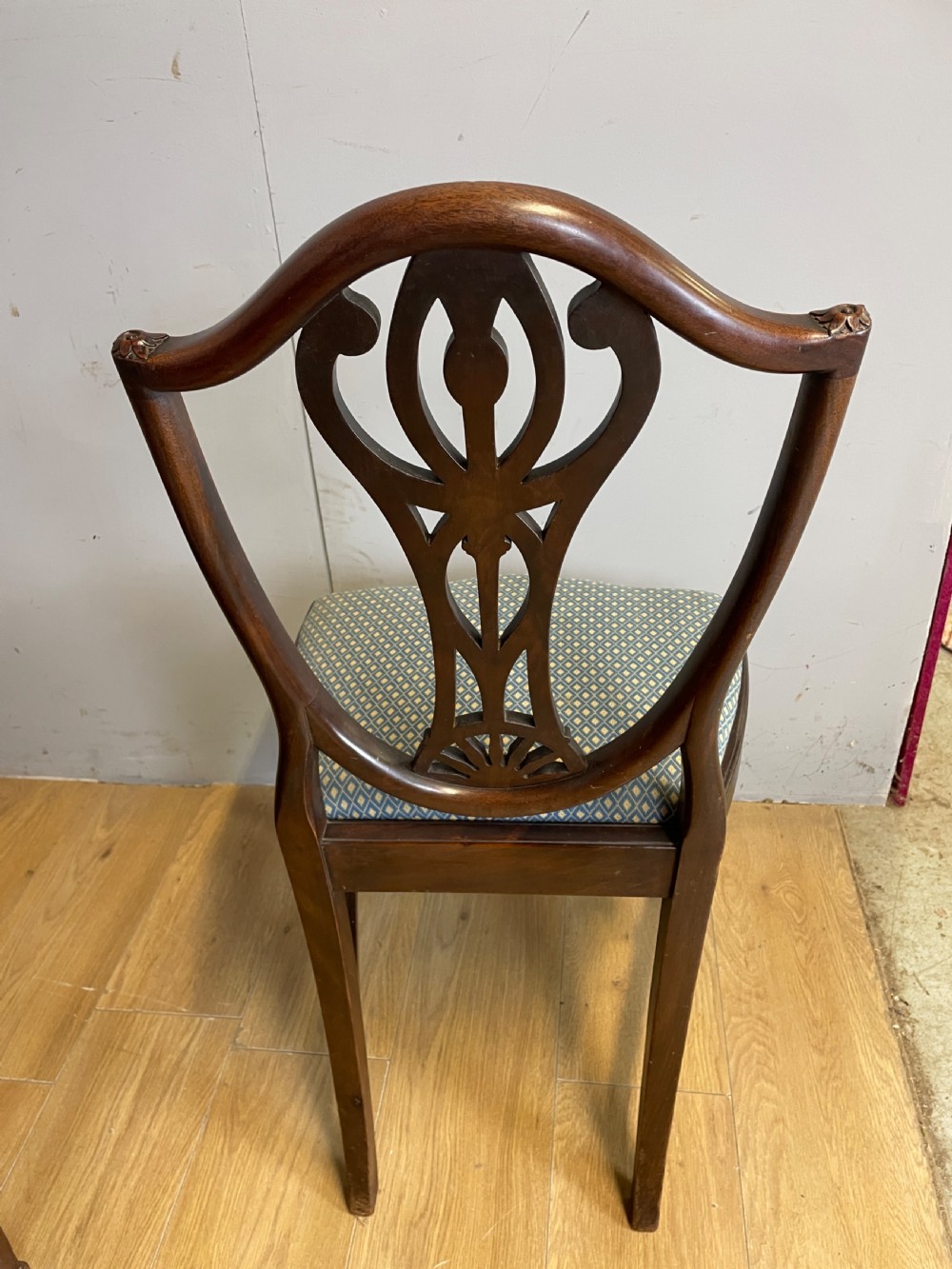 Late C19th solid mahogany set of eight Hepplewhite style dining chairs  View IX
