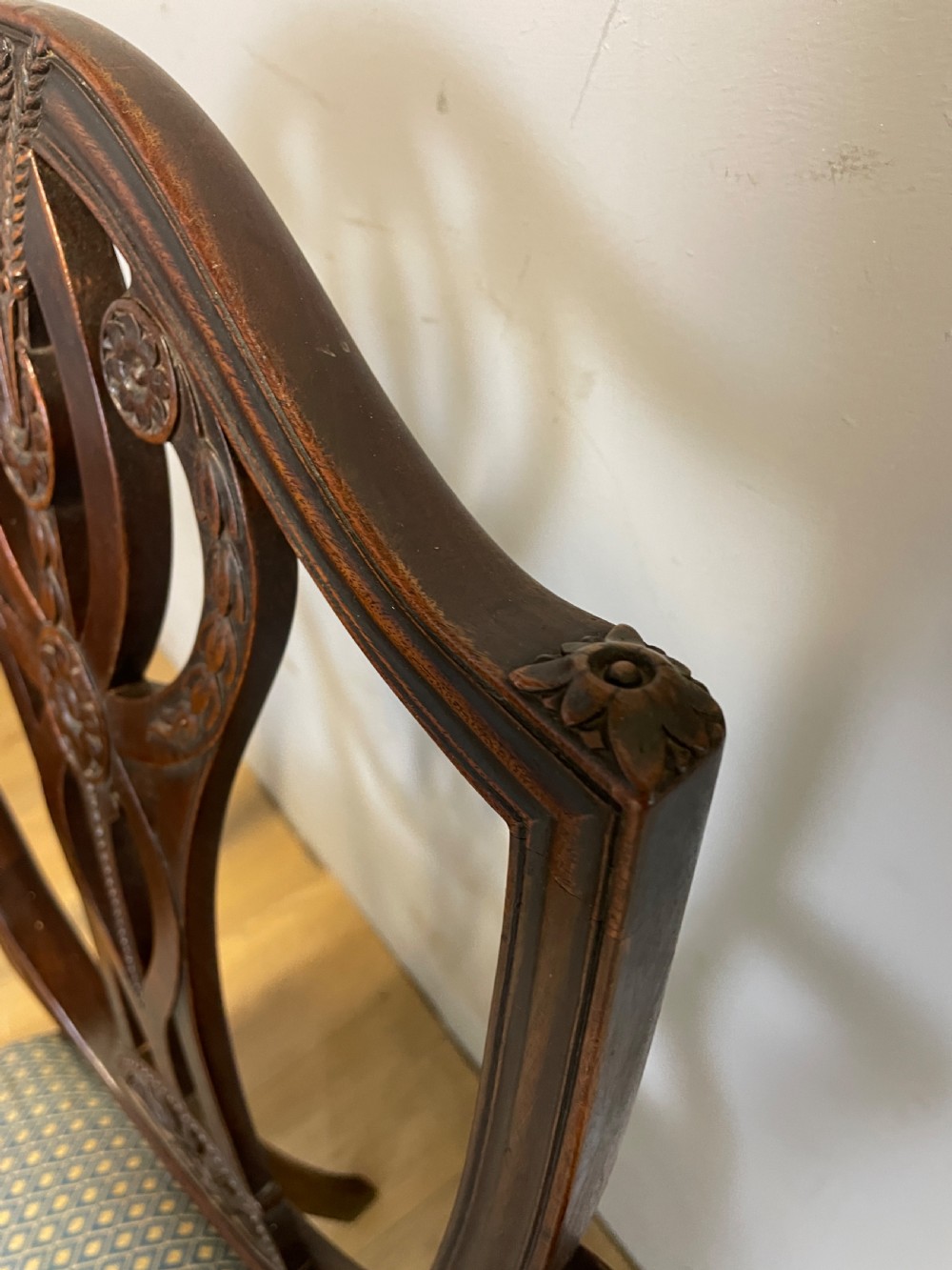Late C19th solid mahogany set of eight Hepplewhite style dining chairs  View XIV