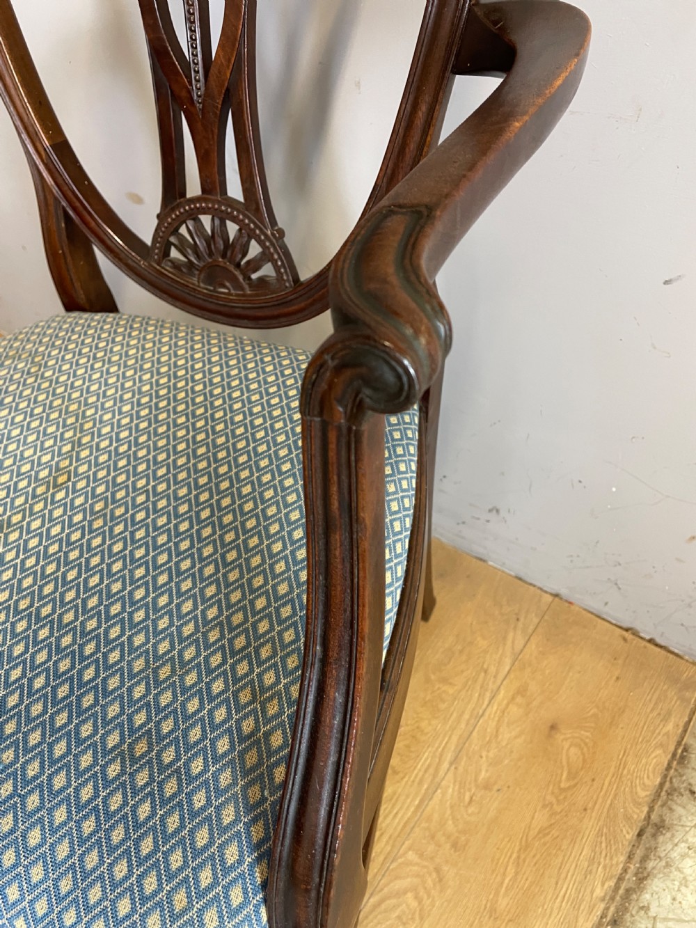 Late C19th solid mahogany set of eight Hepplewhite style dining chairs  View XV