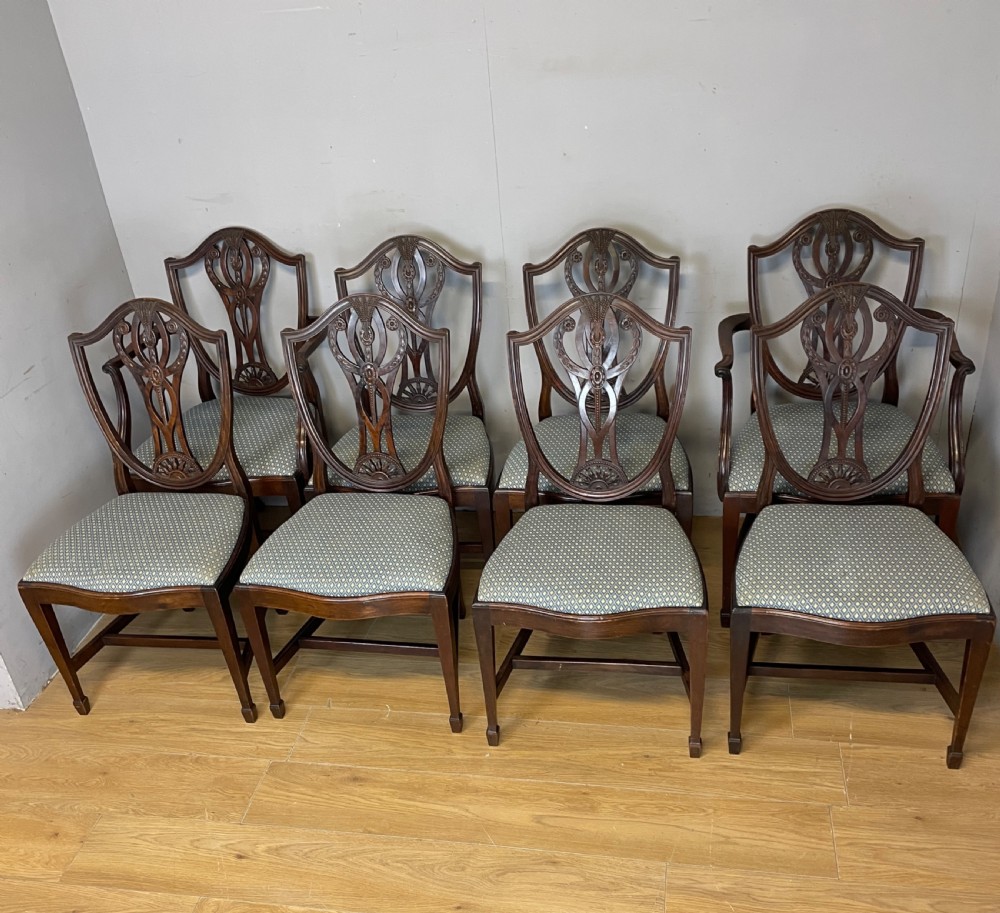 Late C19th solid mahogany set of eight Hepplewhite style dining chairs  View XVII