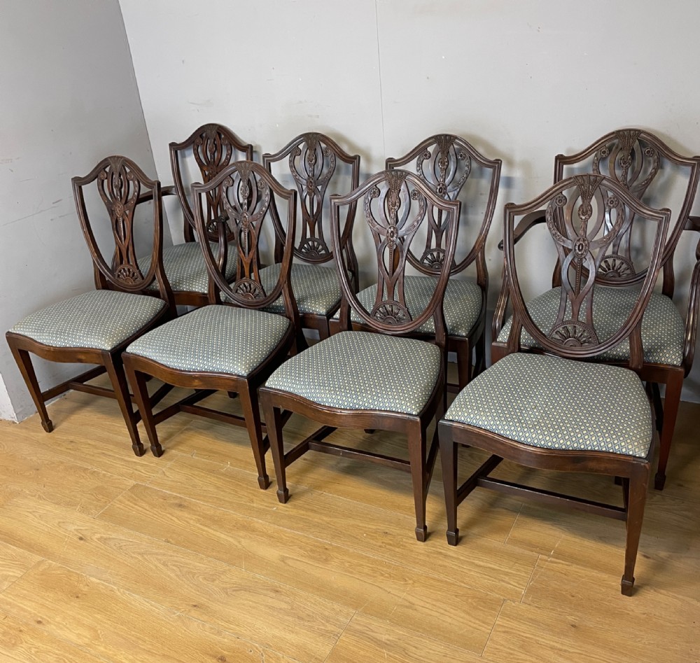 Late C19th solid mahogany set of eight Hepplewhite style dining chairs  View XVIII