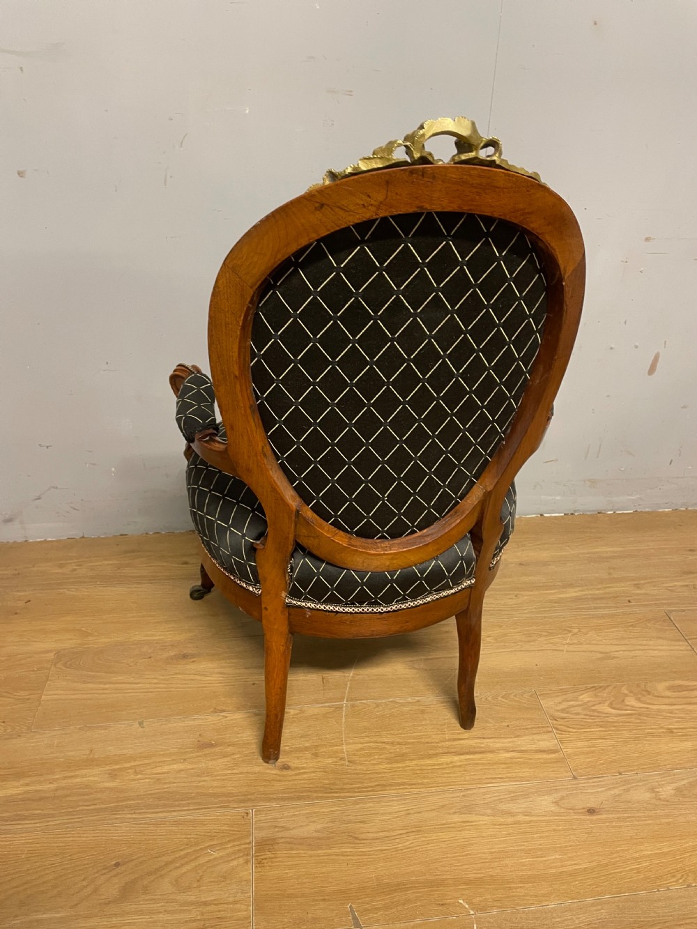 C19TH French walnut brass mounted spoon back armchair  View XI