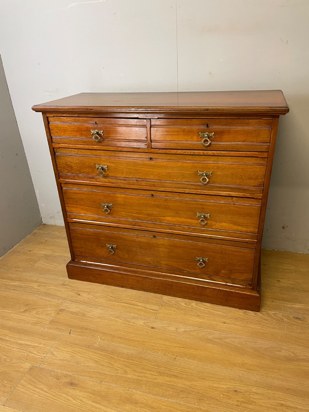 C19TH solid walnut four height chest with gothic style handles 