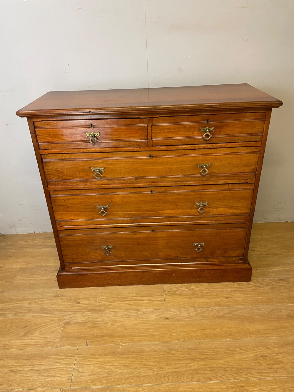 C19TH solid walnut four height chest with gothic style handles  View II