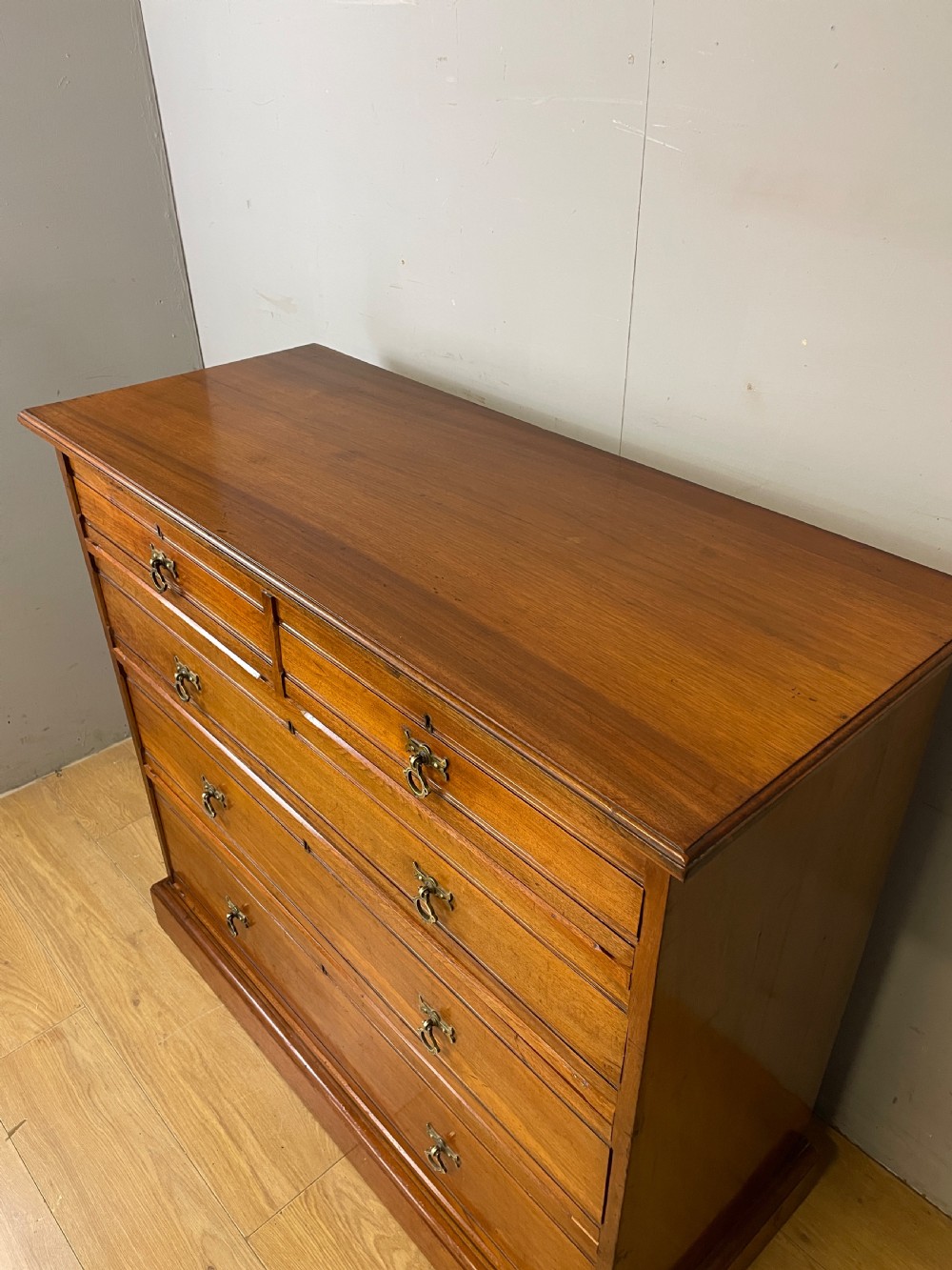 C19TH solid walnut four height chest with gothic style handles  View III